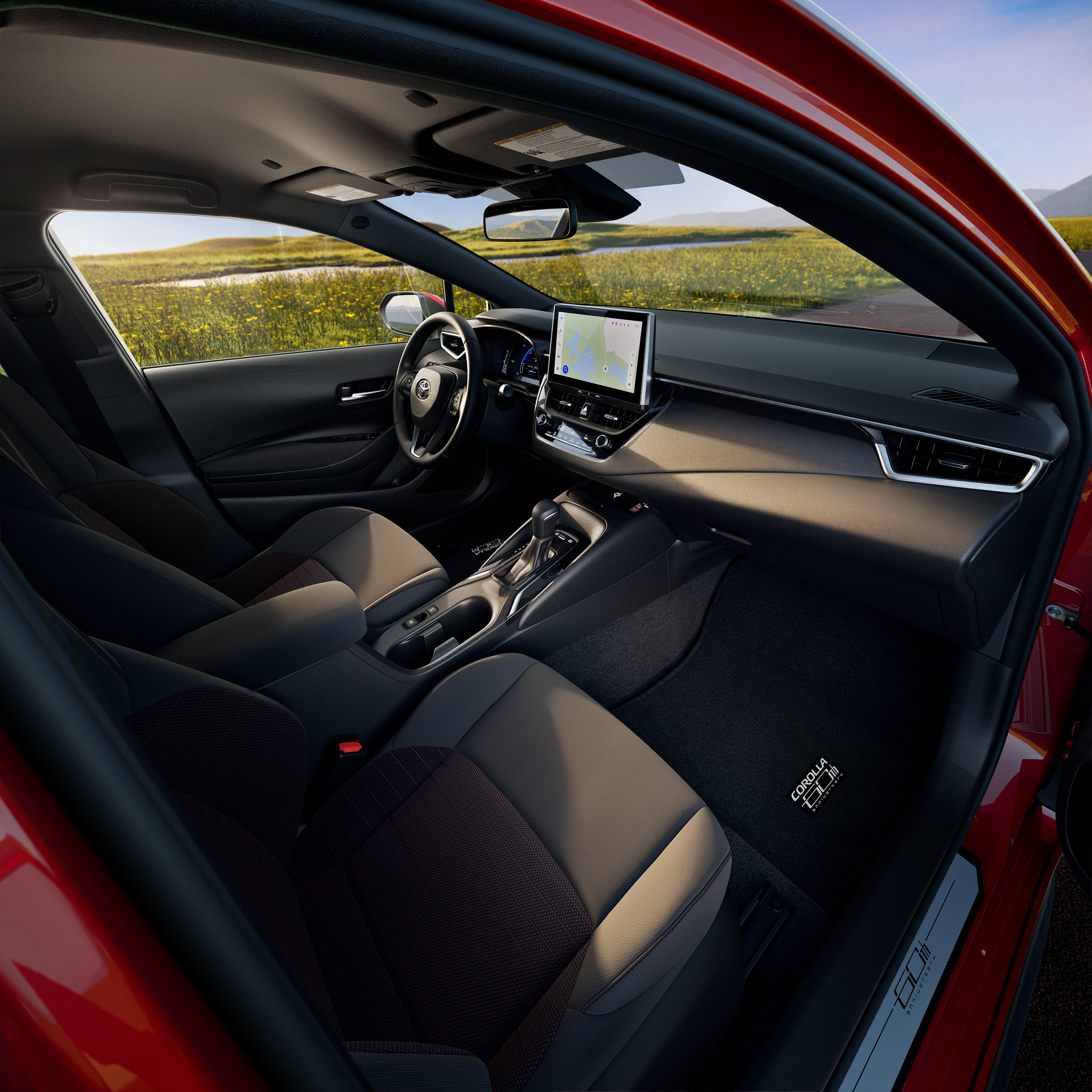 Front seats and dashboard of a Toyota Corolla